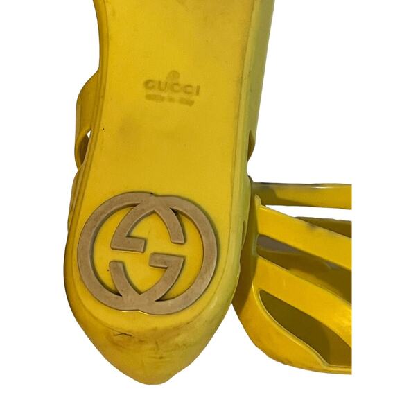 Gucci Marola Rubber Jelly Interlock GG Flat Sandals •Women 39/8.5• Yellow Italy - Picture 7 of 10